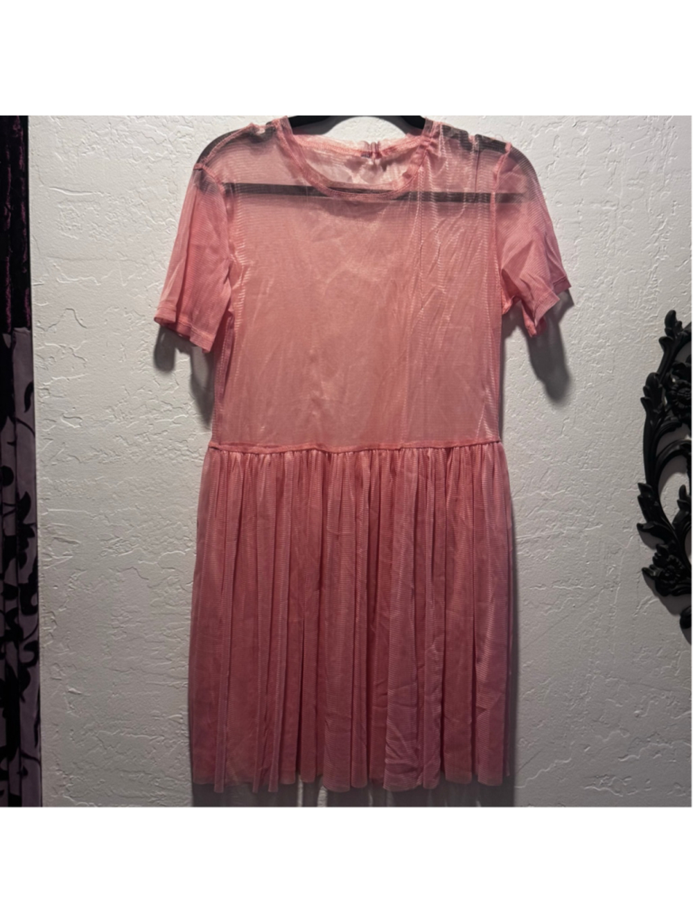 Pink Sheer Mesh Mini Dress fairy whimsy Size M